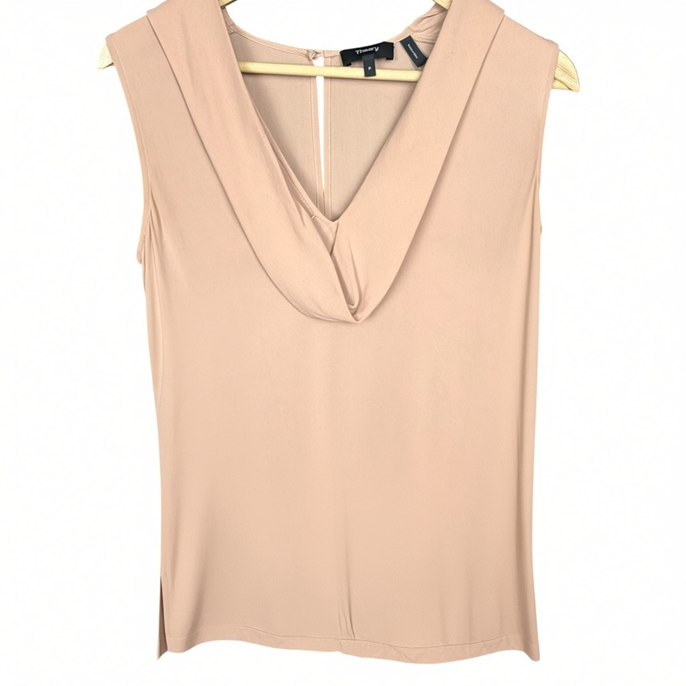 Theory 100% Silk Tan Sleeveless Collared Blouse Business Casual Office Luxury